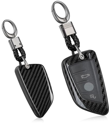 T-carbon Glasfaser Schlüssel Hülle Kompatibel mit BMW Kohlefaser Autoschlüssel Hülle Kompatibel mit BMW X1 X2 X3 X4 X5 X6 X7 M3 M4 M5 M8 2 3 4 5 6 Series, schlüssel Cover Rot Schlüsselbund Schwarz