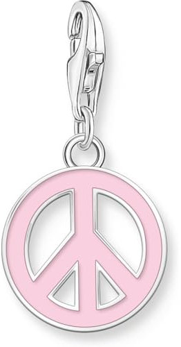 Thomas Sabo Women Silver Charm Pendant with Pink Peace Sign Recycled 925 Silver, Cold Enamel 2207-007-9