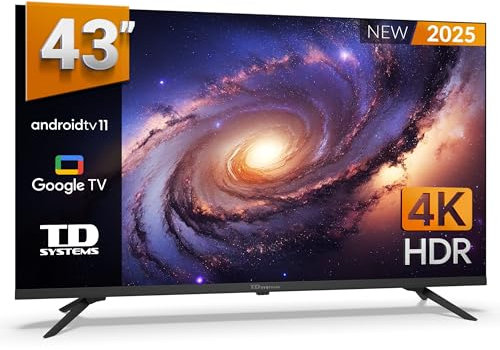 TD Systems - Smart TV 43 Pulgadas 4K HDR10 sin Marcos, Android 11, Google Assistant, Control por Voz, televisión TDT 2025. Televisor con 3 años de Garantia - PRIME43K20GLE