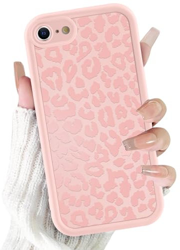 ZhuoFan Hülle für iPhone 7/8/iPhone SE 2022 /SE 2020 4,7”, Aesthetic Leopard Muster Handyhülle Rosa Matte Schutzhülle Weich Silikon Dünn TPU Case Stoßfest Kratzfest Bumper Cover, 03