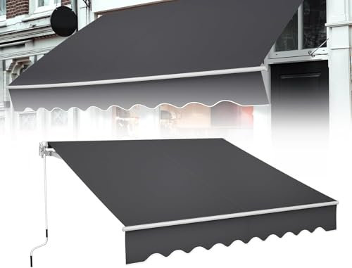 Froadp Gelenkarmmarkise Aluminium Markise Sonnenschutz Abdeckung Klemmarkise wasserdichte Anti-UV Sonnensegel Sichtschutz für Balkon Terrasse (400x300cm, Dunkelgrau)