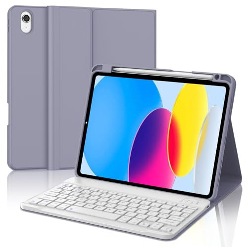 IVEOPPE Magic Keyboard Case for iPad 10th Generation 10.9 2022, Cover Keypad for iPad A16 11'' 2025- Trackpad Keyboard for Pad A16 11'' 2025, Backlit, UK Layout, Purple