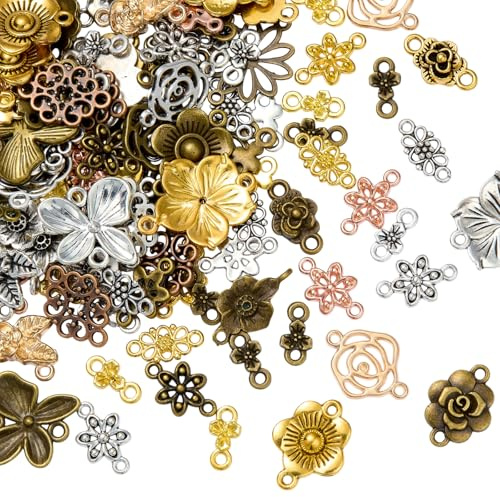 LEGENTLISUR 90 Stück Metallanhänger zur Schmuckherstellung, Blumenverbinder Anhänger Großpackung für Armbänder Halsketten Ohrringe DIY-Zubehör