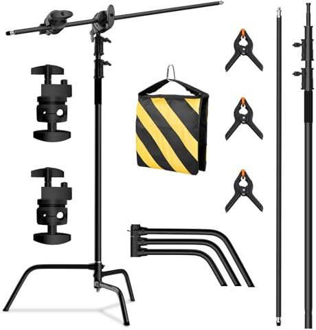 C Stand with Boom Arm, Heavy DutyPhotography Light Stand, 10.8ft Stainless Steel C-Stand Kit with Sandbag, 4.2ft Boom for Studio Softbox and Reflector, 20 Black