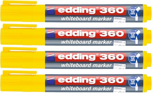 edding 360 Whiteboardmarker - bunte Farben - 4 Whiteboard Stifte - Rundspitze 1,5-3 mm - Boardmarker abwischbar (gelb, 4er Set)