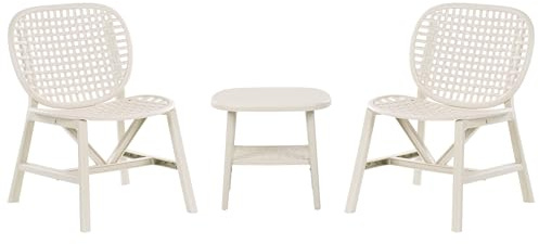 Beliani Outdoor Garden Bar Bistro Set Table and Low Chairs Synthetic Material Off-White Sicelle