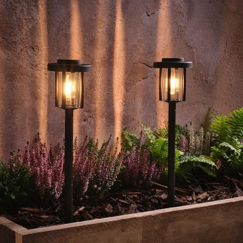 Lights4fun 2er-Set Solar-Gartensteckleuchten Dartmoor | mit warmweißen LEDs | Solarbetrieb Sonnenenergie | Sommer Deko für Außen Garten Terrasse Balkon | Schwarz | Höhe 33,3 cm