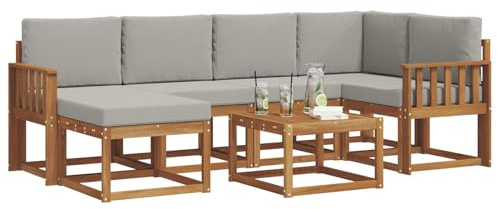 vidaXL Outdoor-Sofagarnitur mit Kissen 7 pcs Natürlich und Hellgrau, Garten, modern, langlebiges Outdoor-ecksofa-Set, Patio-Lounge-möbel, terrasse-innenwohnen-Komfort