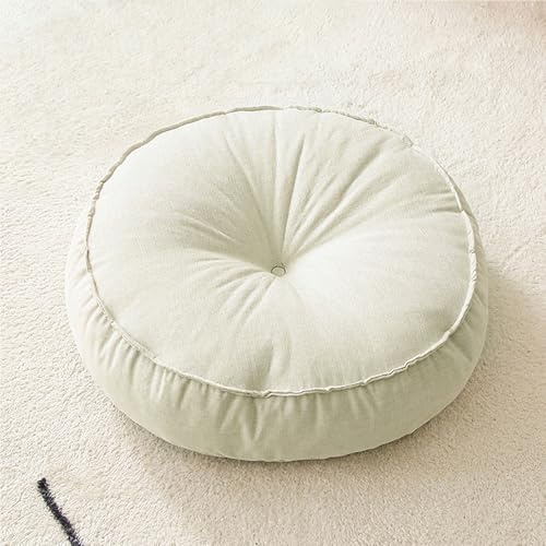 Sitzkissen Rund 45cm, Dicke 10cm Stuhlkissen Rund, Sitzkissen Outdoor | Leinenstoff Bodenkissen Outdoor Große für Stuhl Bürostuhl Bank Boden und Garten(Cremeweiß)