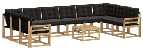 vidaXL Outdoor-Sofagarnitur mit Kissen 11 pcs Weiß und Schwarz, Garten-Sofa, modernes Outdoor-Satz, haltbare Terrassenmöbel, perfekte Lounge für Entspannung und Komfort