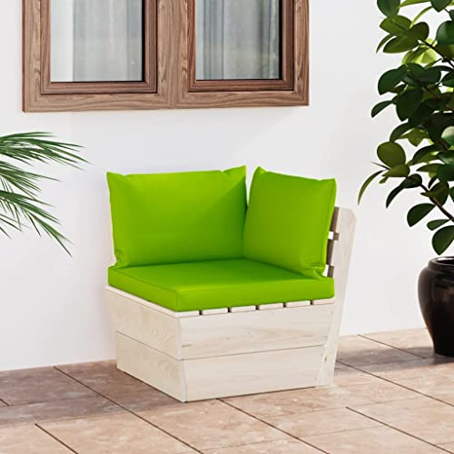 Nusvialune Garten-Paletten-Ecksofa aus imprägniertem Fichtenholz mit Kissen 60x60x65 cm, wetterfestes Loungemöbel, flexibel und modular für Terrasse Balkon Wintergarten