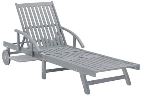 Heofavd Lettino da giardino in legno massiccio di acacia, con ruote e schienale regolabile, ergonomico, per giardino, terrazza e piscina, 199 x 68 x 30 cm