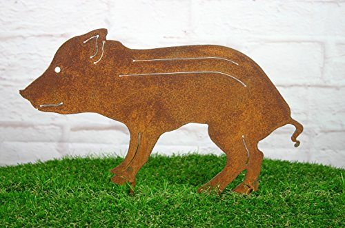 Vosteen Gartenstecker Kleines Wildschwein Baby Metall Frischling Rost Gartendeko 36cm
