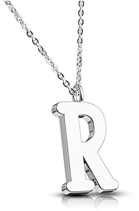 Bungsa BUCHSTABE R Halskette Silber - BUCHSTABEN-ANHÄNGER R Kette - Alphabet Kette für Frauen & Männer - aus Edelstahl - Schmuck für Jungs & Mädchen