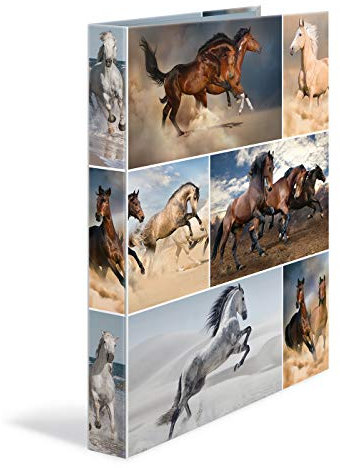 HERMA Ringbuch A4 Pferde, schmal, 4 Ringe, 35 mm breit, Kinder Ringordner mit Tier Motiv, bunter Ordner mit Innendruck für Jungen und Mädchen