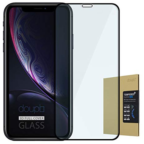 doupi FullCover Panzerfolie für iPhone 11 (2019) / XR (6,1 Zoll), Preimium 9H Hartglas HD Panzer Display Schutz Glasfolie, schwarz
