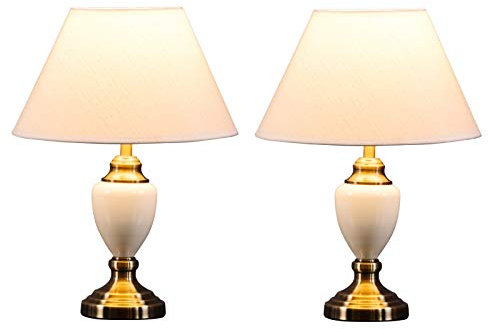 Lighting Supermarket Pair of Malham Cream Ceramic Traditional Bedside Table Lamps & Shades - 2 Pack