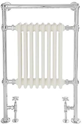 MILANO Chrome White Heated Towel Rail 930 x 620mm | Steel Construction. Generous Heat Output. Traditional Style. Cast Iron Insert Design. Central Heating Operation.