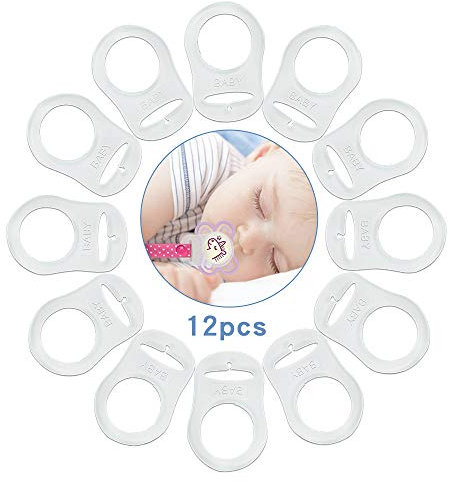 12 Stück Silikonring für Schnullerkette, Transparent Silikonring Schnuller Schnullerkette Schnullerring, MAM Silikon Schnullerhalter Adapter