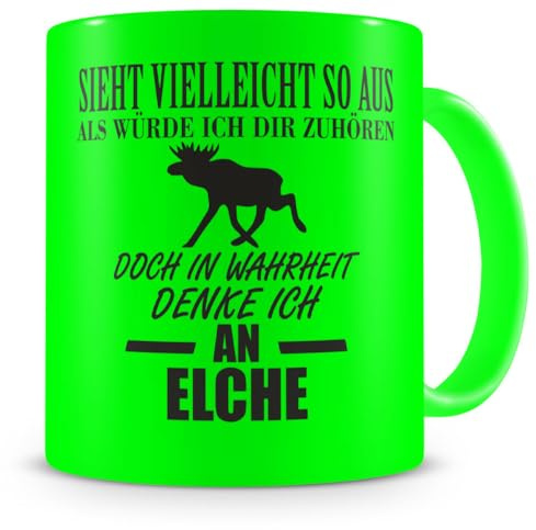 Samunshi® Ich denke an Elche Tasse Kaffeetasse Teetasse Kaffeepott Kaffeebecher Becher 300ml neon grün