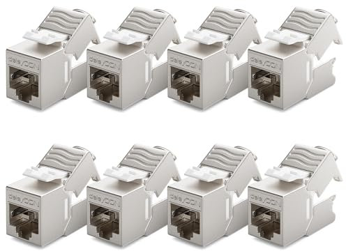 deleyCON 8x Mini Keystone CAT 6a Jack Module Version Courte 30 mm (3cm) 10 Gbit/s Blindé STP Prise RJ45 Compatible CAT7 CAT6 CAT6a Câble Réseau Boîte Panneau de Brassage