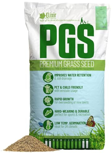 Elixir Gardens Premium Fast-Growing, Hard-Wearing Grass Seed Various Sizes 100g-25kg | 20kg Covers Upto 570 sqm