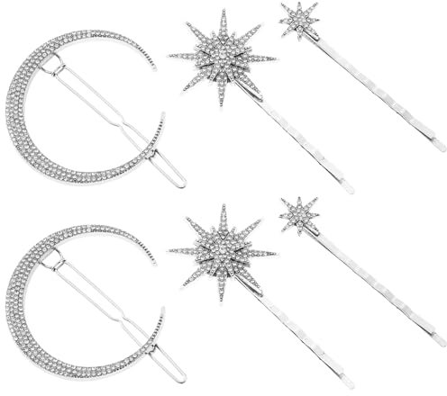 6 Stücke Haarnadel Strass Mond Haarschmuck Damen Vintage Strass Stern Haarnadeln Haar Barrettes Legierung Haar Pins für Frauen Mädchen