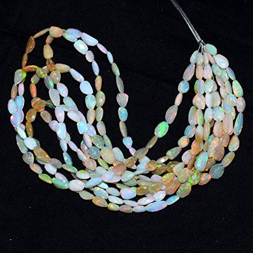 Jaipur Gems Mart AAA + Multi Äthiopisches Welo Opal Feuer 5x7mm-6x9mm Facettierte Nugget Perlen | Natürlicher äthiopischer Opaledelstein getrommelt ausgefallene Perlen | 16 Zoll Strand