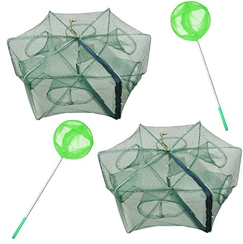 Faltbare angelfalle zusammenklappbar,HunterBee 2 stück Loch Angeln köderfalle sechseck 6 Loch,zum fangen vonelritze krebse krebse krabben,Angeln köderfalle tragbare,crawdad Garnelen net.