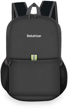 Bekahizar Small Rucksack 15L Packable Backpack Hiking Daypack Foldable Day Bag For Men Women Teens Travel Camping City Walking Mountaineering Climbing (Black)