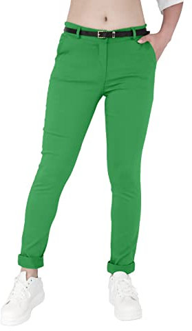 JOPHY & CO 3008 Pantalon chino pour femme avec ceinture, vert militaire, M