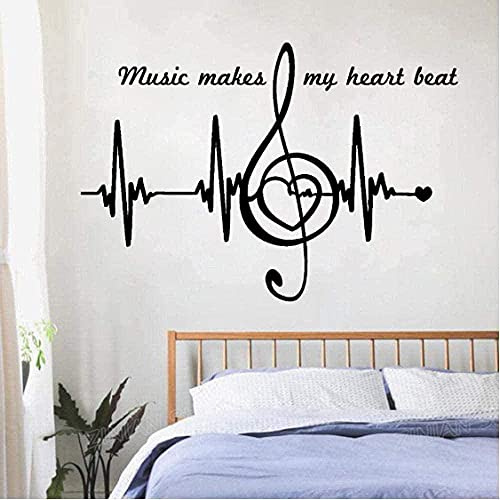 Wandaufkleber Pvc Abnehmbare Wandaufkleber Musik Hinweis Schlafzimmer Dekoration Herz Puls Herzschlag Kunst Kreative Reine Farbe 81X56Cm