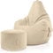 Green Bean 2er Set Sitzsack + Hocker - fertig befüllt - robust waschbar schmutzabweisend - Kinder & Erwachsene Bean Bag Bodenkissen Lounge Sitzhocker Relax-Sessel Gamer Gamingstuhl Pouf - Beige