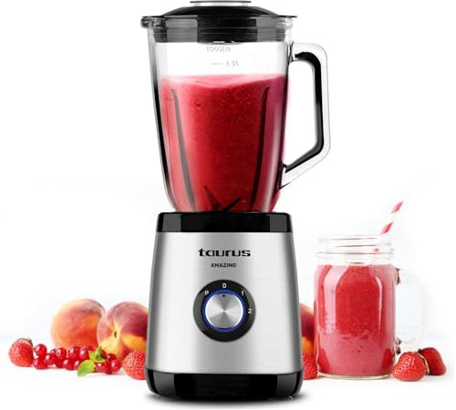 Taurus Standmixer AMAZING | 1500W | 1,5L Fassungsvermögen | 4 Klingen aus rostfreiem Edelstahl | 2 Geschwindigkeitsstufen | zusätzliche Turbofunktion | Glasbehälter mit Skalierung | elektrisch