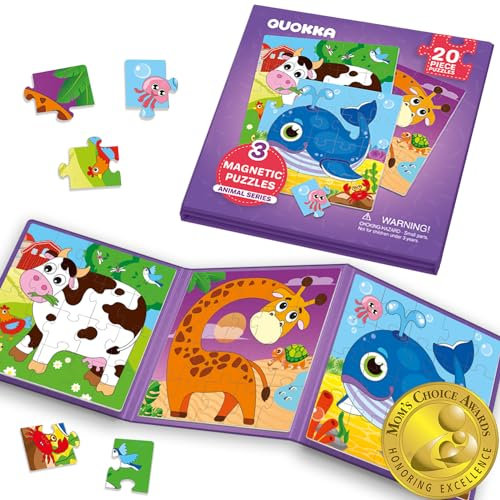 QUOKKA Magnetic Puzzles for 2 3 Year Olds - Travel Games for Kids Age 4 5 - Travel Toys for Toddlers on Plane Car Ride - 20 Pieces Jigsaw Games For 3 year olds - Plane Activities For Kids