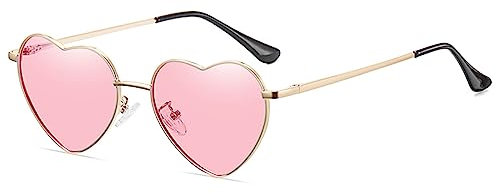 RUNHUIS Polarisiert Herzform Sonnenbrille Damen Herren Vintage Herz Sonnenbrille Retro Festival Party Liebe Brille mit UV400 Gold/Rosa