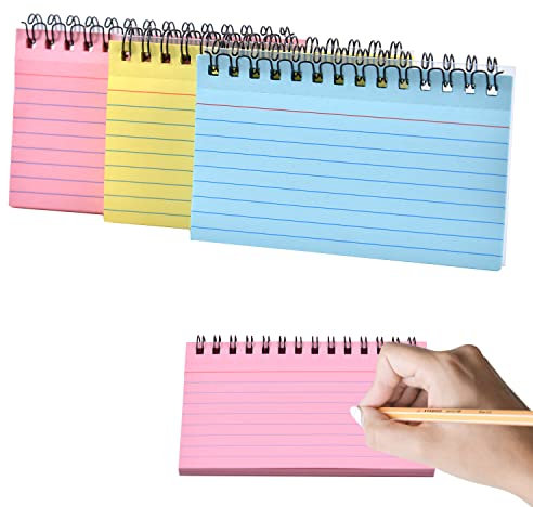 3er-Pack Karteikarten, 150 Blatt Karteikarten, linierte Wiederholungskarten, einfach umklappbare Aufzeichnungskarten, Cue-Karten für Bürotreffen, Schule, Lernen, Haftnotizen (Blau, Pink und Gelb)…