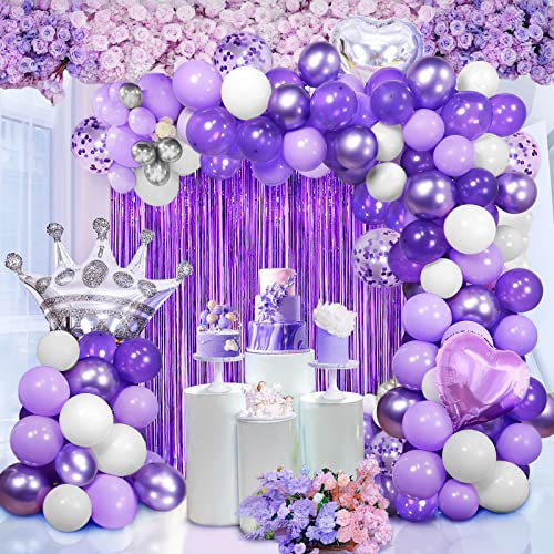 Decorazioni Compleanno Viola, Arco Palloncini Viola Bianco Pastello Metallizzati Palloncini Cuore Argento Decorazione per Feste Forniture Ragazze per Matrimonio Decorazioni per Feste Laurea(102 Pezzi)
