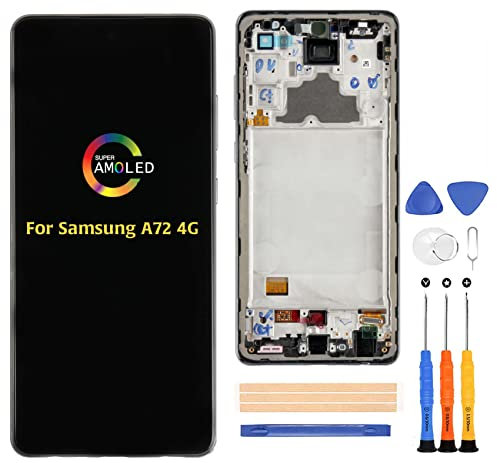 Ersatzbildschirm für Samsung Galaxy A72 4G/5G SM-A725 A726 OLED mit Rahmen 6.7 Zoll LCD-Bildschirm und Digitizer SM-A725M SM-A725F SM-A725F,DS SM-A726B SM-A726B/DS LCD Display Montage-Reparatur-K. Es