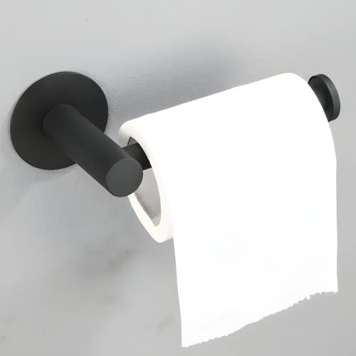 Self Adhesive Black Toilet Roll Holder Wall Mounted Toilet Paper Holder Loo Roll Holder for Bathroom & Kitchen & Living Room & Bedroom, Fits Rolls Within 12cm Length, No Drilling
