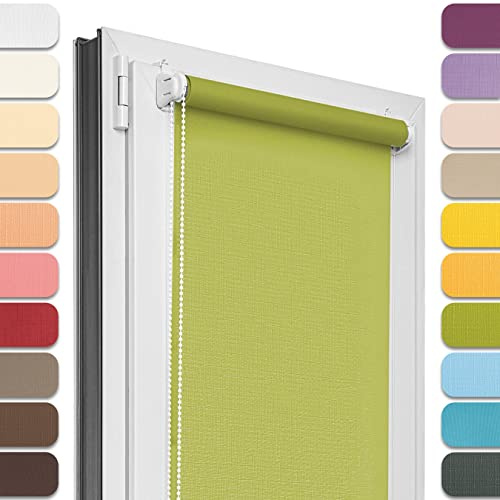 Estika Rollo für Fenster ohne Bohren - 95cm x 150cm - Lindgrün - 25 Stofffarben, Klemmfix Montage, Fensterrollos für innen, Sichtschutz für Fenster und Balkontür (95 cm Stoffbreite)
