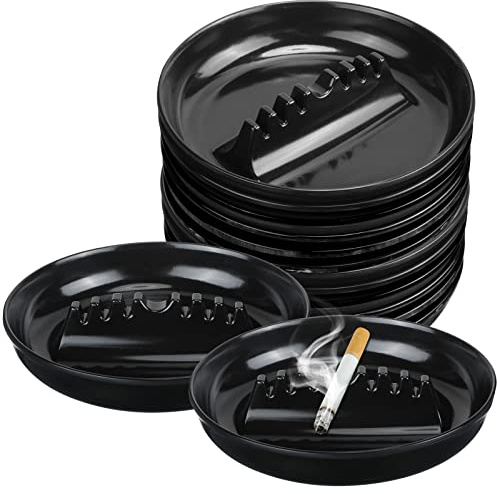 Reginary 12 Pcs Round Ashtray Large Plastic 6.69 Ashtray Holder Vintage Ash Tray for Indoor Outdoor Home Bar Restaurant Tabletop Ash Tray