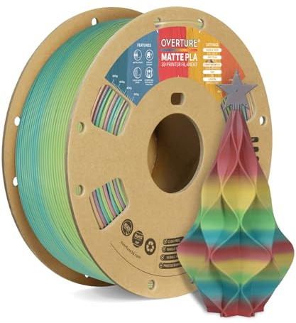 OVERTURE Matte PLA 3D Printer Filament 1.75mm, 1kg Rainbow | Frosted Matt Finish Hides Layer Lines, Accuracy +/- 0.02mm, Fit Most FDM Printer (Rainbow)