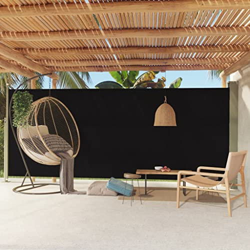 WIFESE 220x500 cm Paravento Avvolgibile Esterno Retrattile Chiusura Automatica Tenda da Sole Laterale Tenda da Terrazza Parasole Anti UV per Patio e Balcone Nero Impermeabile Tessuto