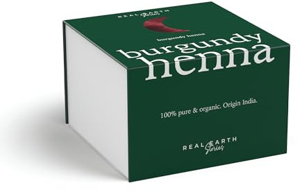 Real Earth - Burgundy Henna - Tinte de Henna - 100% orgánica y natural - Barros para teñir el pelo - Cabellos color caoba - Coloración Natural - Cosmética ayurvédica - Vegana - Sin amoniacos - 250gr