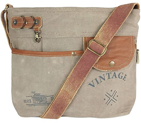 Sunsa Damen Umhängetasche. Crossover Bag mit Viele Fächern. Vintage- Retro Stil Schultertasche. Crossbody Tasche aus Canvas & Leder.