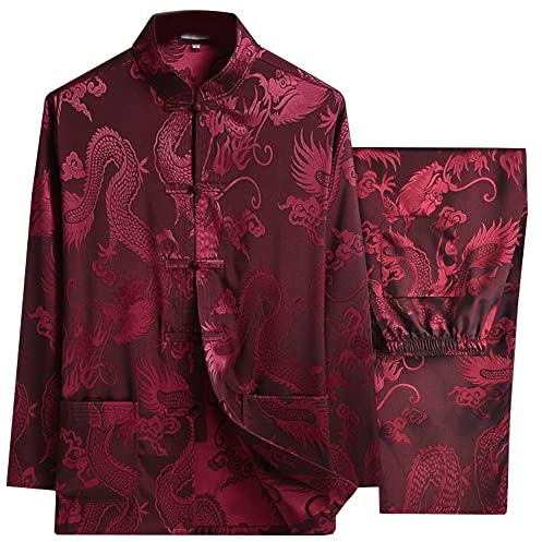 Diwimiki Costume traditionnel d'arts martiaux chinois pour homme en tissu respirant Kung Fu Wing Chun Hanfu, rouge foncé, X-Large