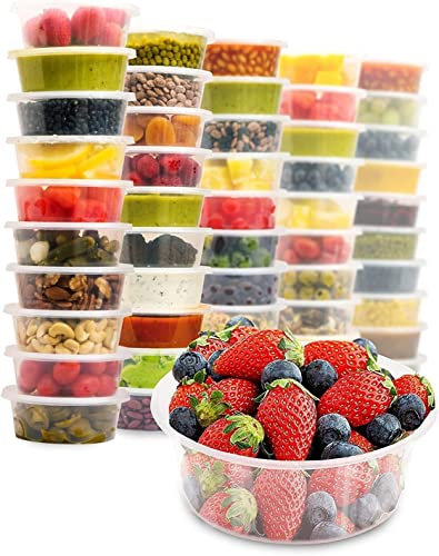 Clearly | 50 Clear 8oz Round Deli Pot with Lid containers - Microwave & Freezer Safe- Ideal Containers For sauce, fruits, Slime, Wax Melts, food prep,