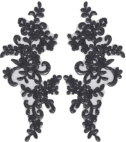 GORGECRAFT 2 Paar 3D-Perlen-Blumensequenz-Spitzenapplikationsmotiv Zum Aufnähen Bestickte Spitzenapplikation Hochzeitskleid Braut-Kopfschmuck Verzierungsflicken Für Kleidung Nähen Dekoration Schwarz