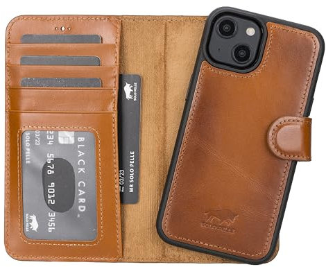 Solo Pelle Lederhülle kompatibel für iPhone 15 in 6.1 Zoll abnehmbare Hülle (2in1) inkl. Kartenfächer für das original Apple iPhone 15 (Cognac Braun)